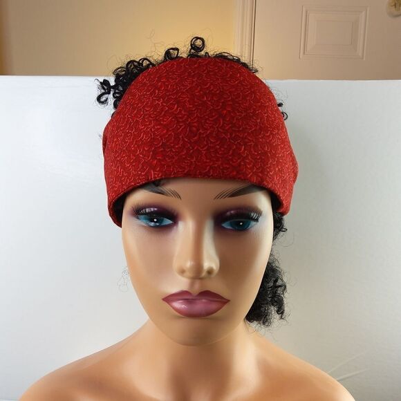 Dark red printed elastic drawstring waist skirt with lace hem & matching scarf - Picture 14 of 16